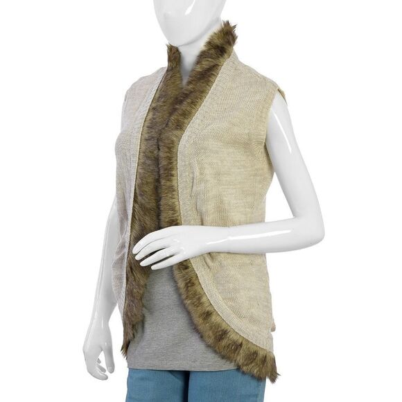 Cardigan Faux Fur Sleeveless Off White Large - Picture 4 of 5